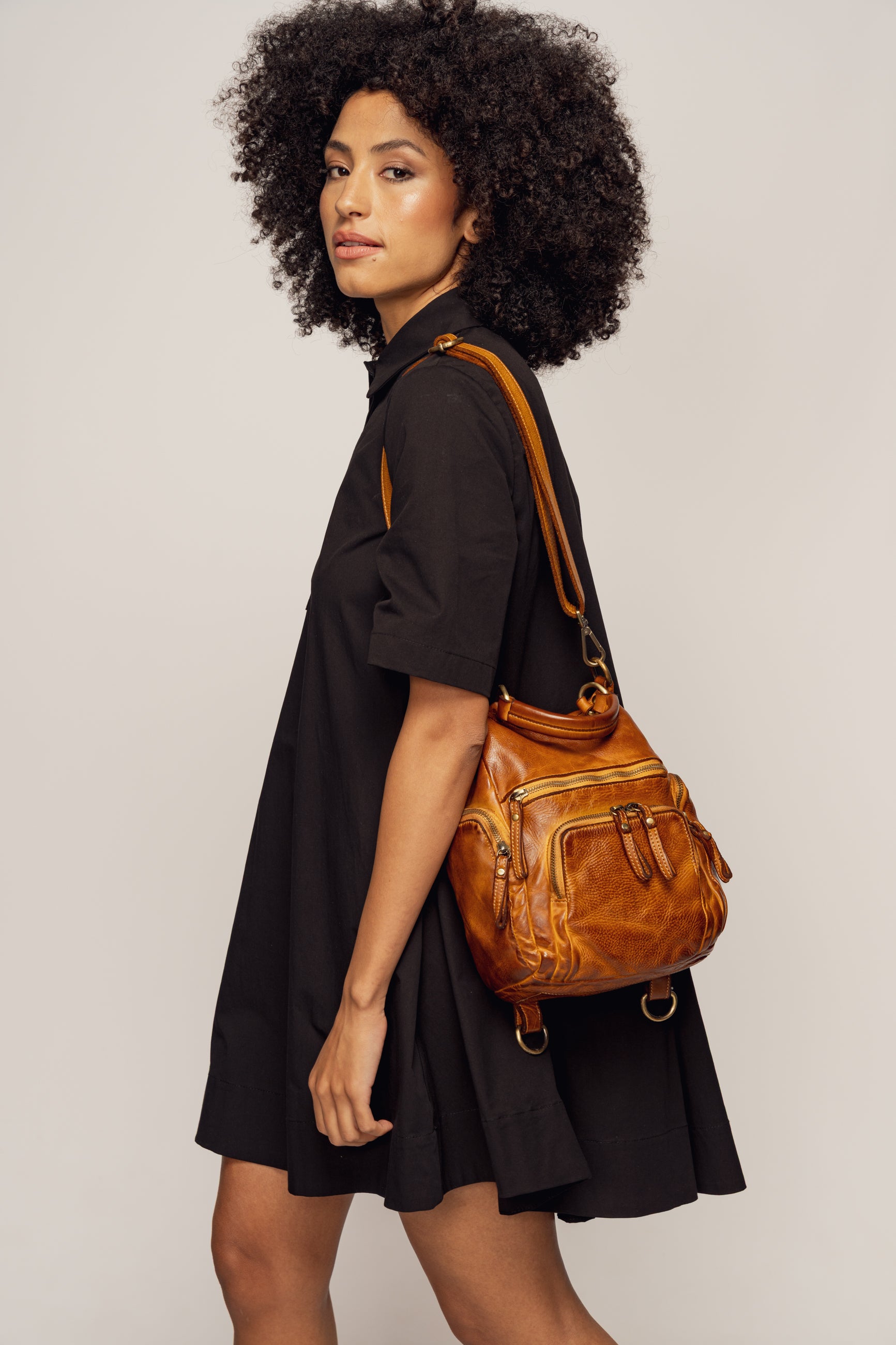 Italian Leather Mini Quest Backpack Purse - Cognac | Lusher