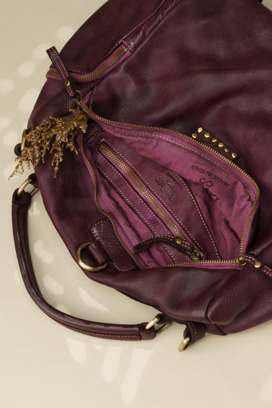 Vintage Italian Leather Quest Backpack Purse - Plum