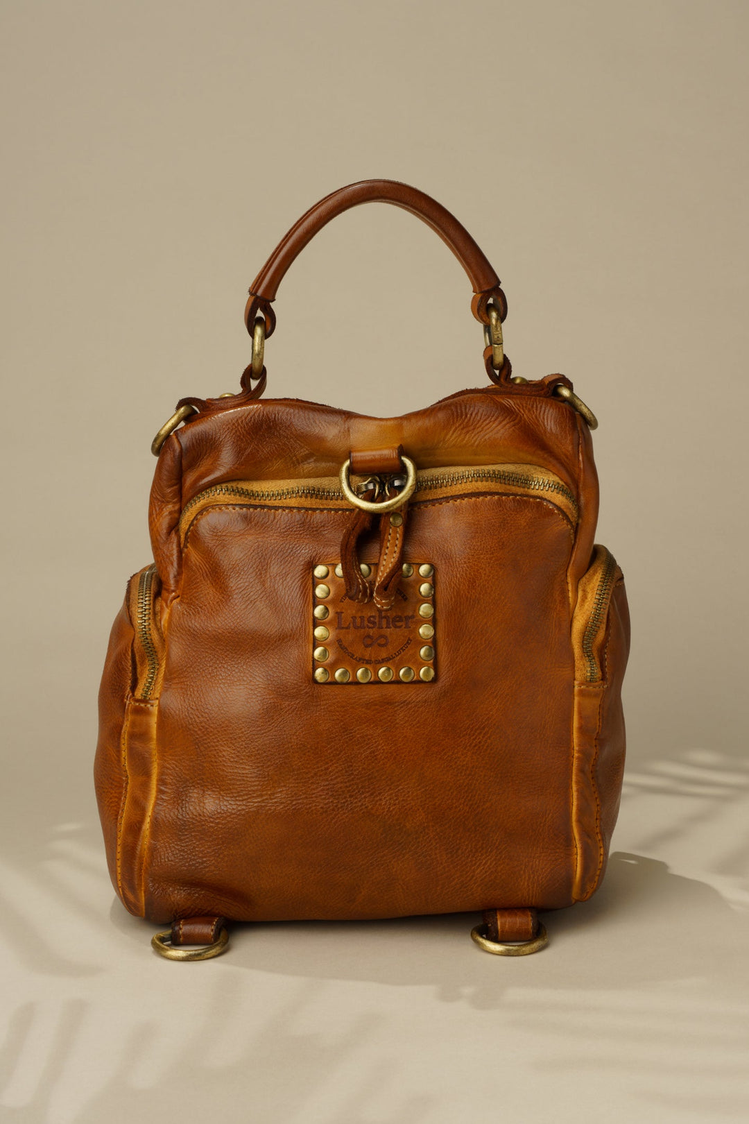Italian Leather Mini Quest Backpack Purse - Cognac