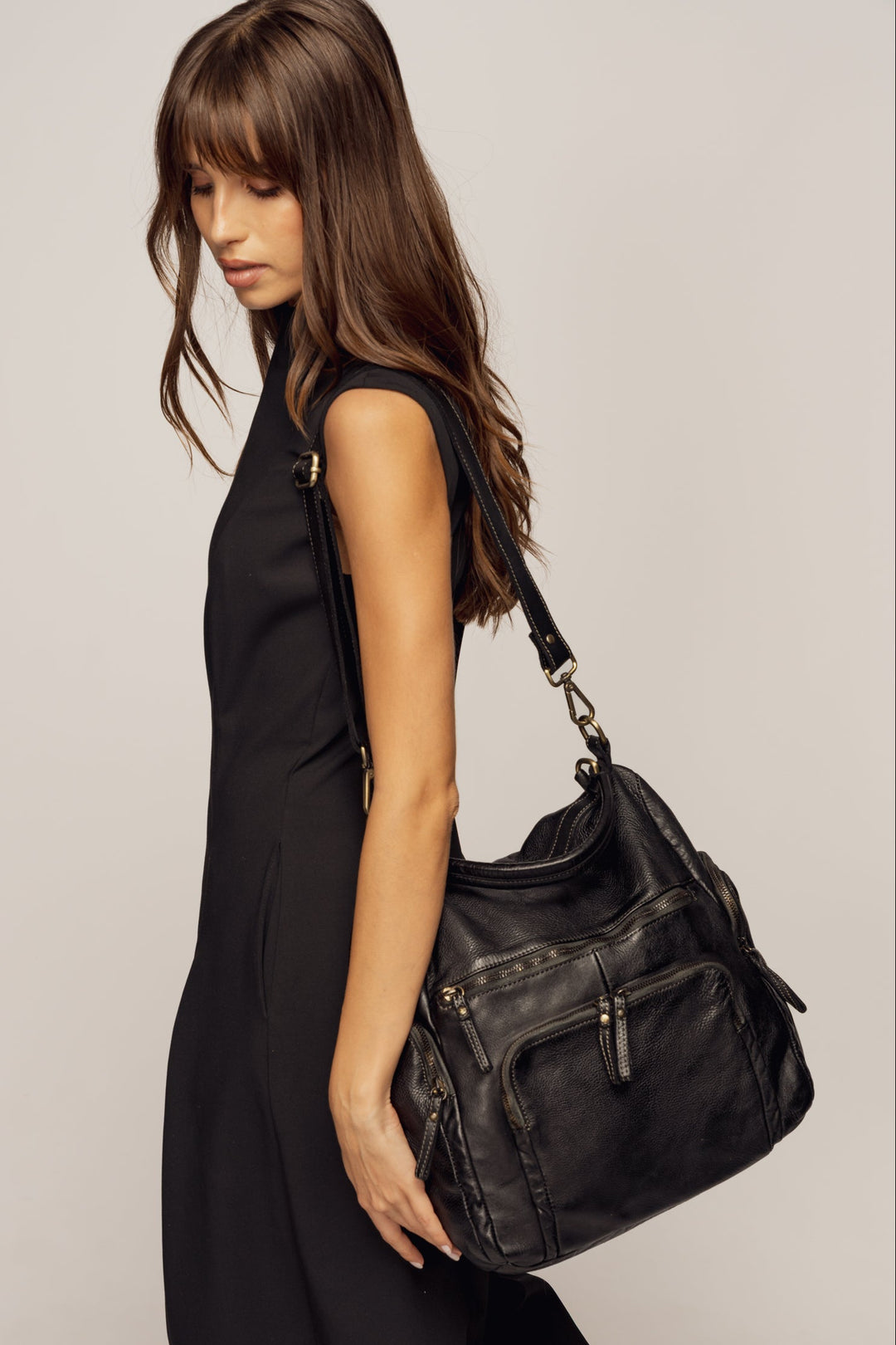 black leather shoulder bag backpack OTTAVIA Italian 2-in-1 Convertible Tote for Women Convertible Leather Backpack Sleek Personalized Leather Backpack for Women