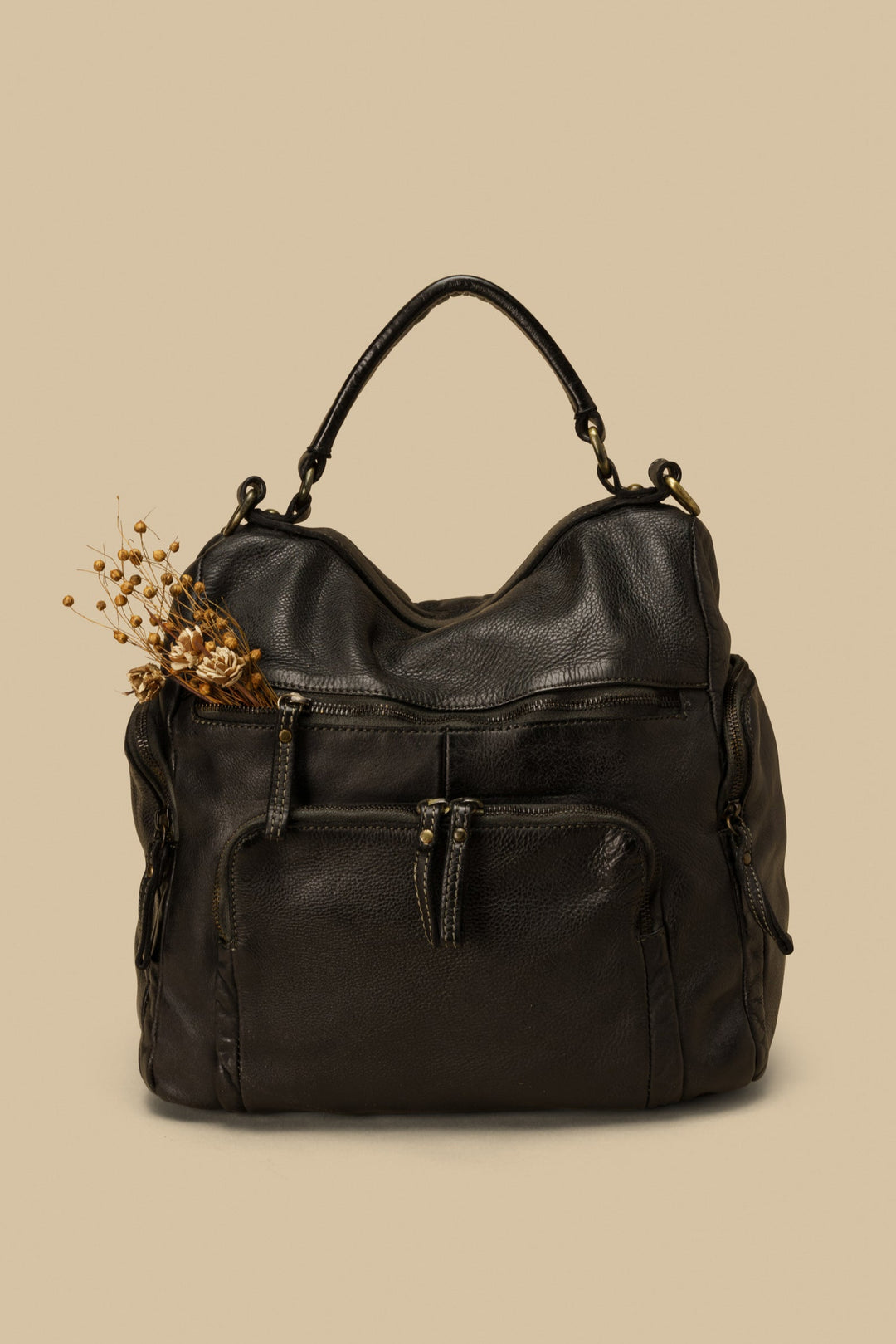 black backpack soft leather Charlotte Of Pebble - set padded leather straps for comfortable wear Tourer Women's Anti-Theft Leather Backpack