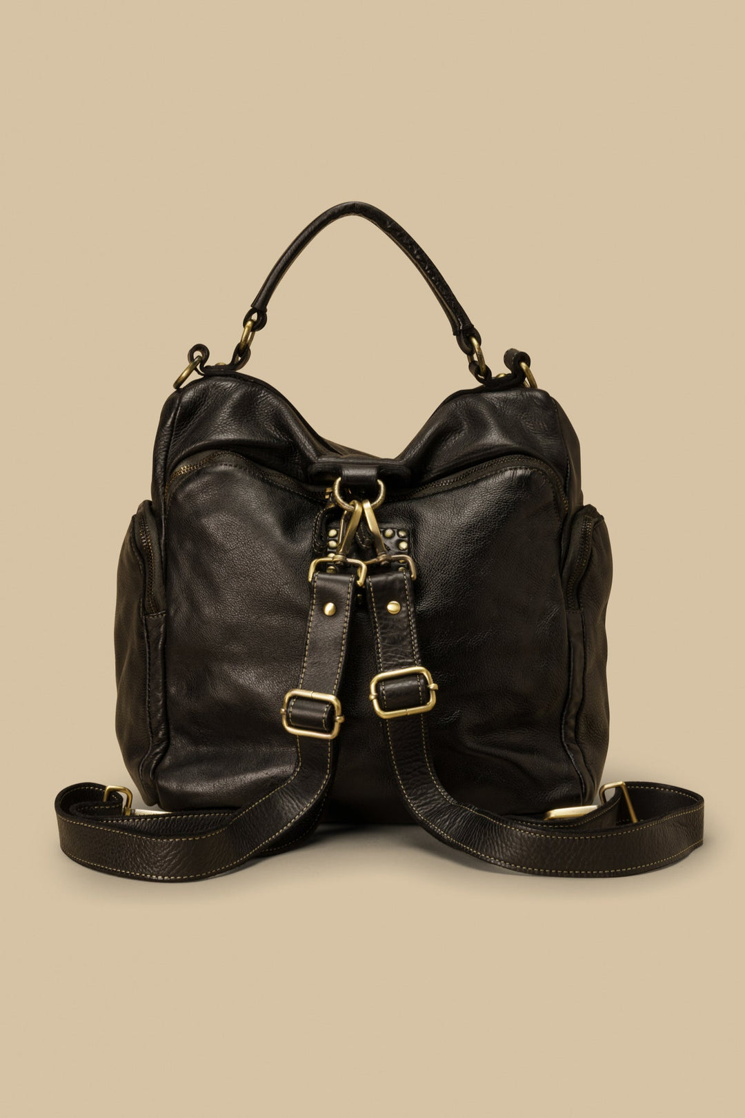 Vintage Italian Leather Quest Backpack Purse - Black