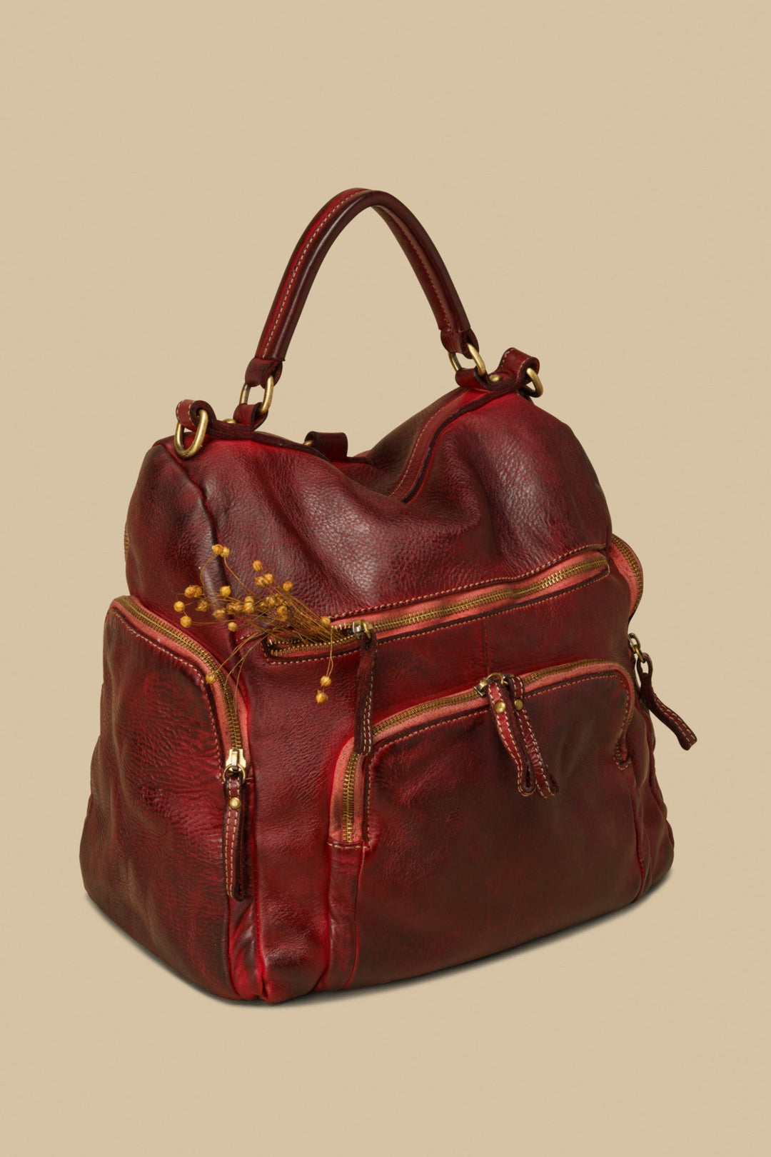 backpack style leather handbags Vintage Italian Leather Quest Backpack Purse - Bordeaux