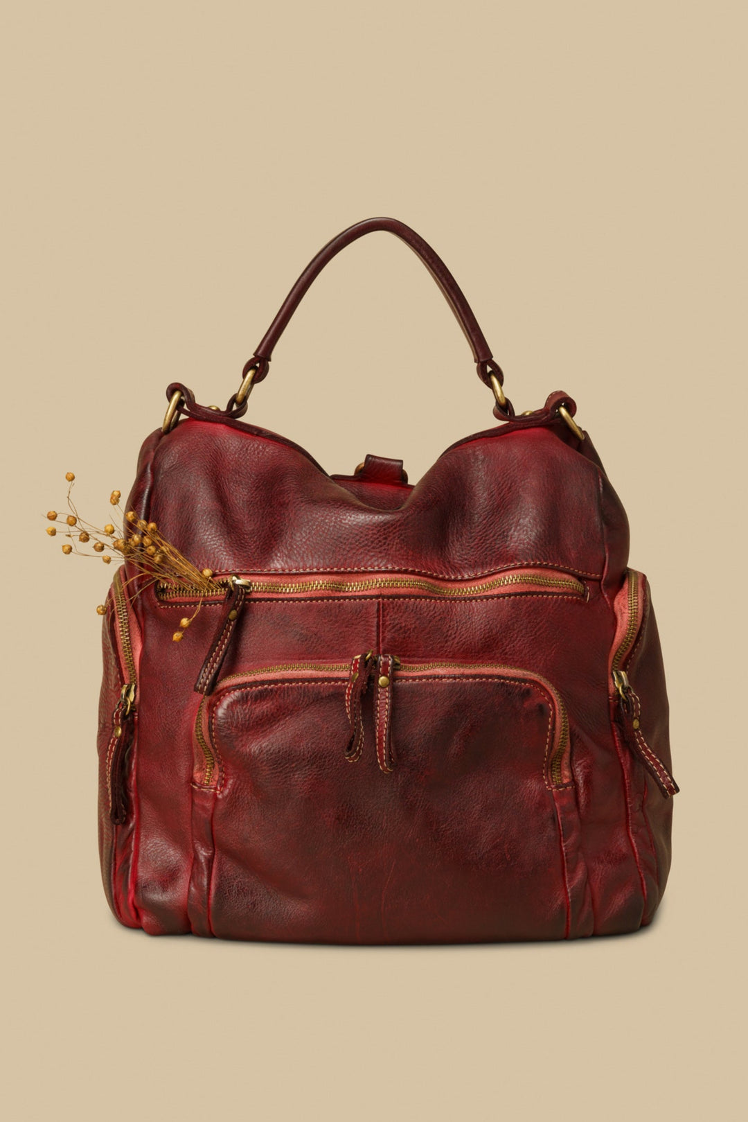 burgundy backpack faux leather Vintage Italian Leather Quest Backpack Purse - Bordeaux