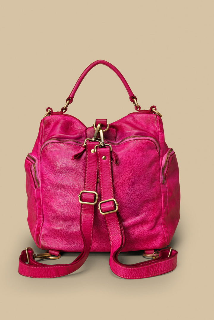 Vintage Italian Leather Quest Backpack Purse - Fuchsia