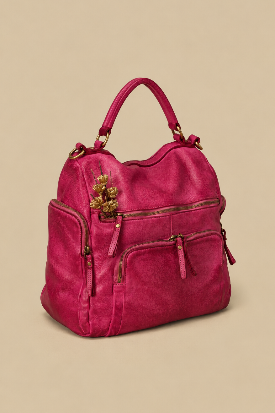 Lusher Original Quest Backpack Purse in Fuchsia  - side view