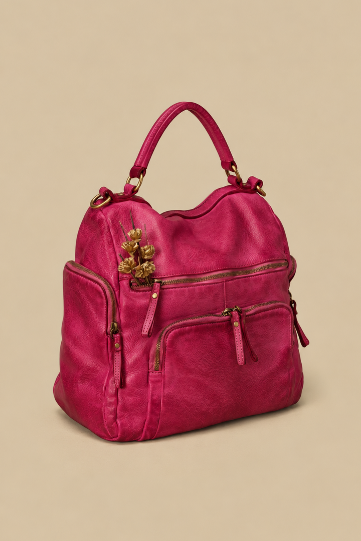 Lusher Original Quest Backpack Purse in Fuchsia  - side view