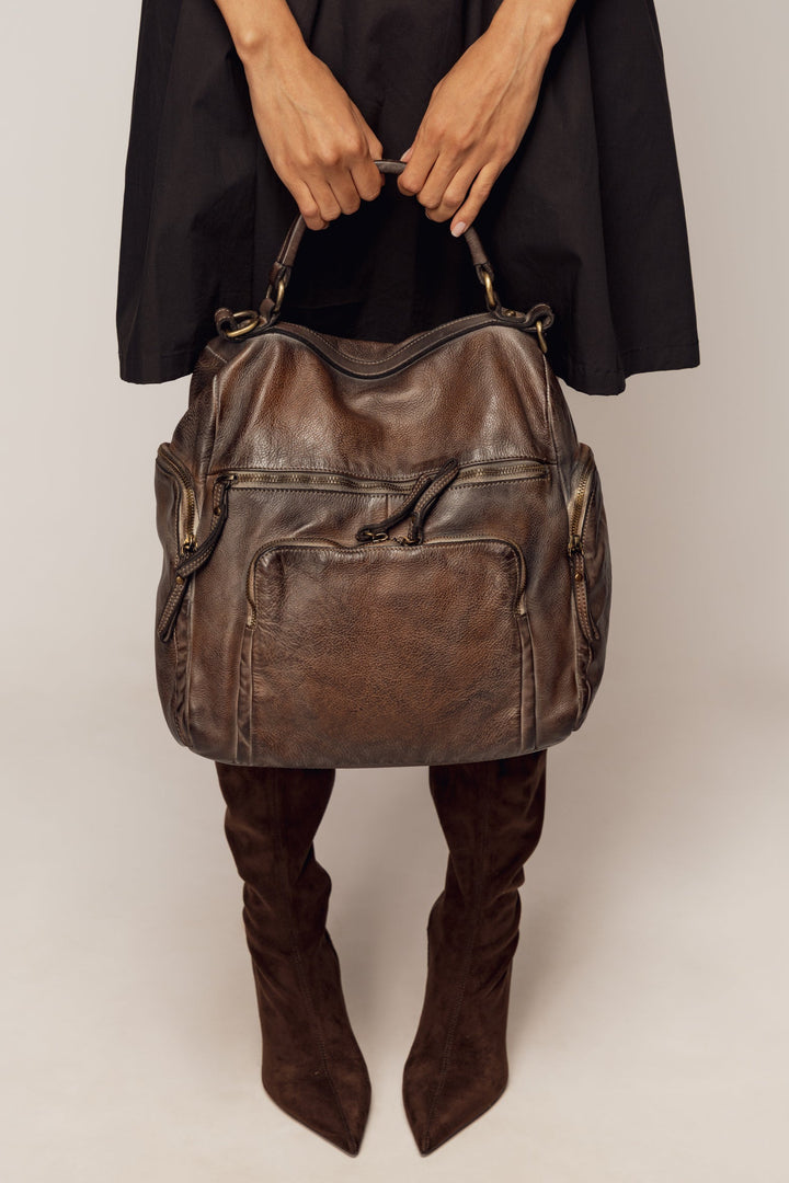 LUSHER QUEST BACKPACK PURSE MINK SHADOW, LUSHER QUEST BACKPACK, LUSHER LEATHER BACKPACK, BROWN LEATHER BACKPACK