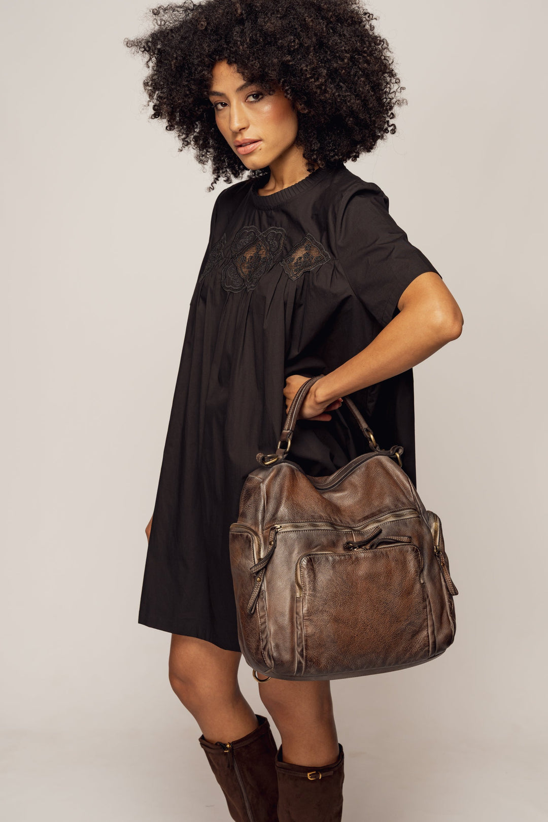 dark brown leather backpack purse Vintage Italian Leather Quest Backpack Purse - Mink Shadow Brown