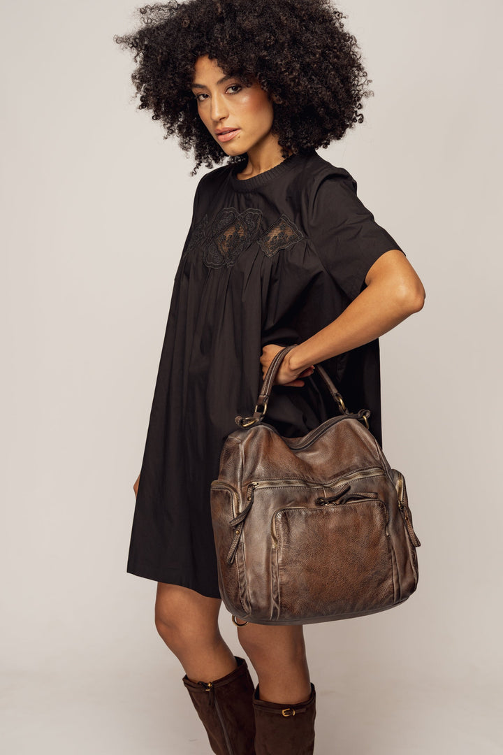 LUSHER QUEST BACKPACK PURSE MINK SHADOW, LUSHER QUEST BACKPACK, LUSHER LEATHER BACKPACK, BROWN LEATHER BACKPACK