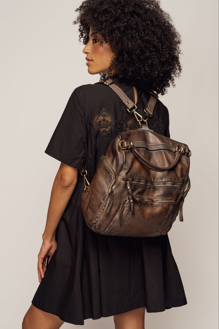 LUSHER QUEST BACKPACK PURSE MINK SHADOW, LUSHER QUEST BACKPACK, LUSHER LEATHER BACKPACK, BROWN LEATHER BACKPACK