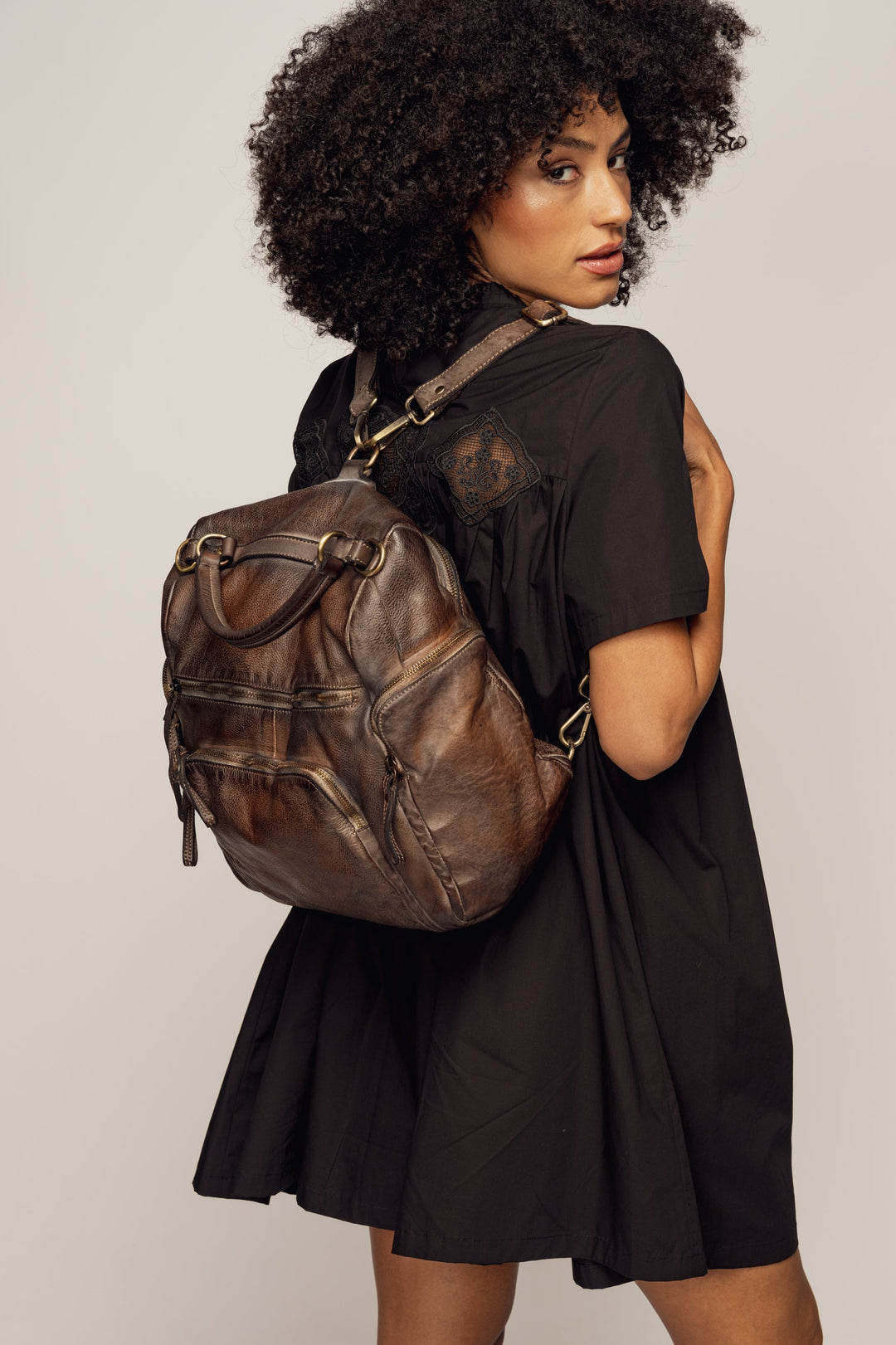 LUSHER QUEST BACKPACK PURSE MINK SHADOW, LUSHER QUEST BACKPACK, LUSHER LEATHER BACKPACK, BROWN LEATHER BACKPACK