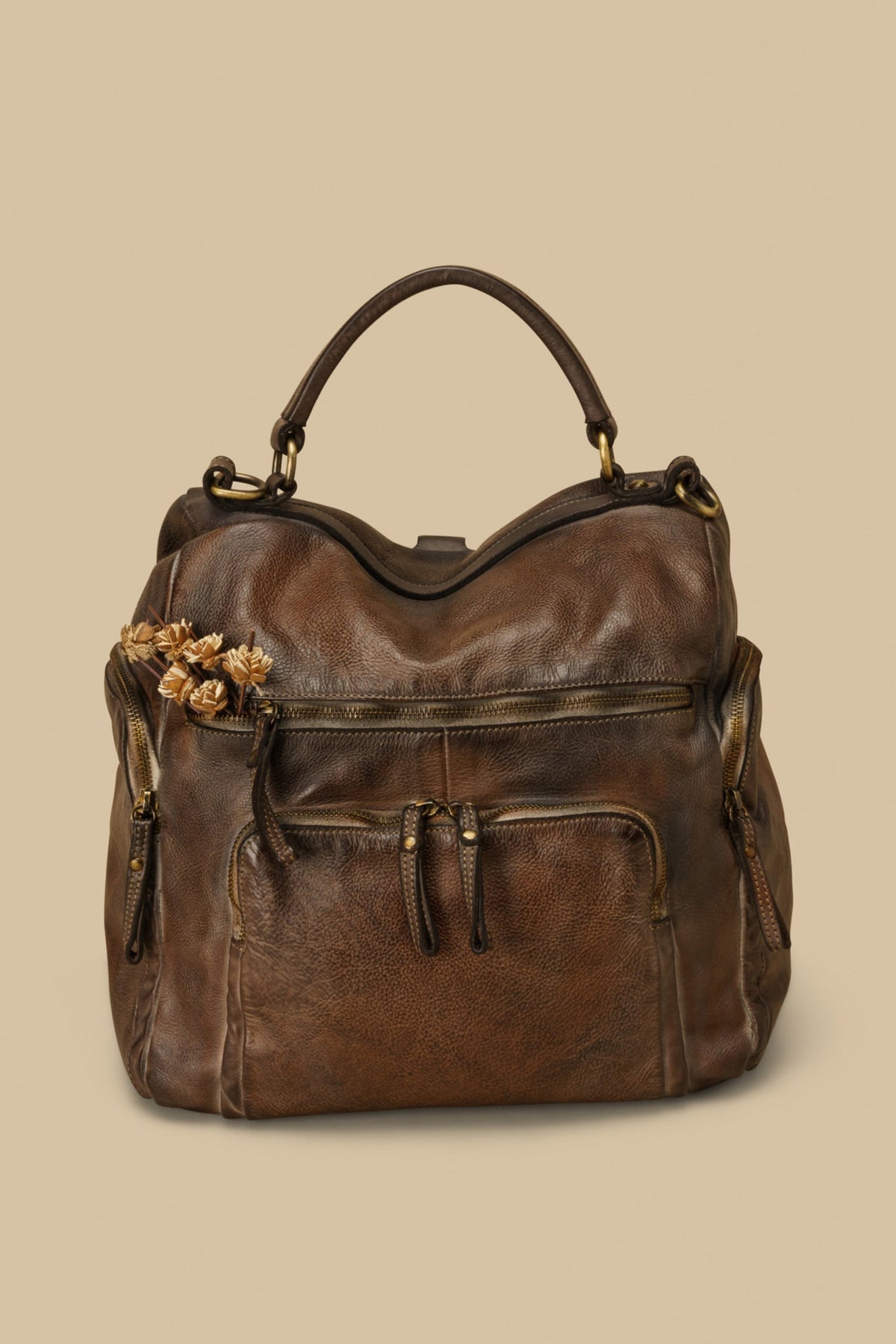 Vintage Italian Leather Quest Backpack Purse - Mink Shadow Brown