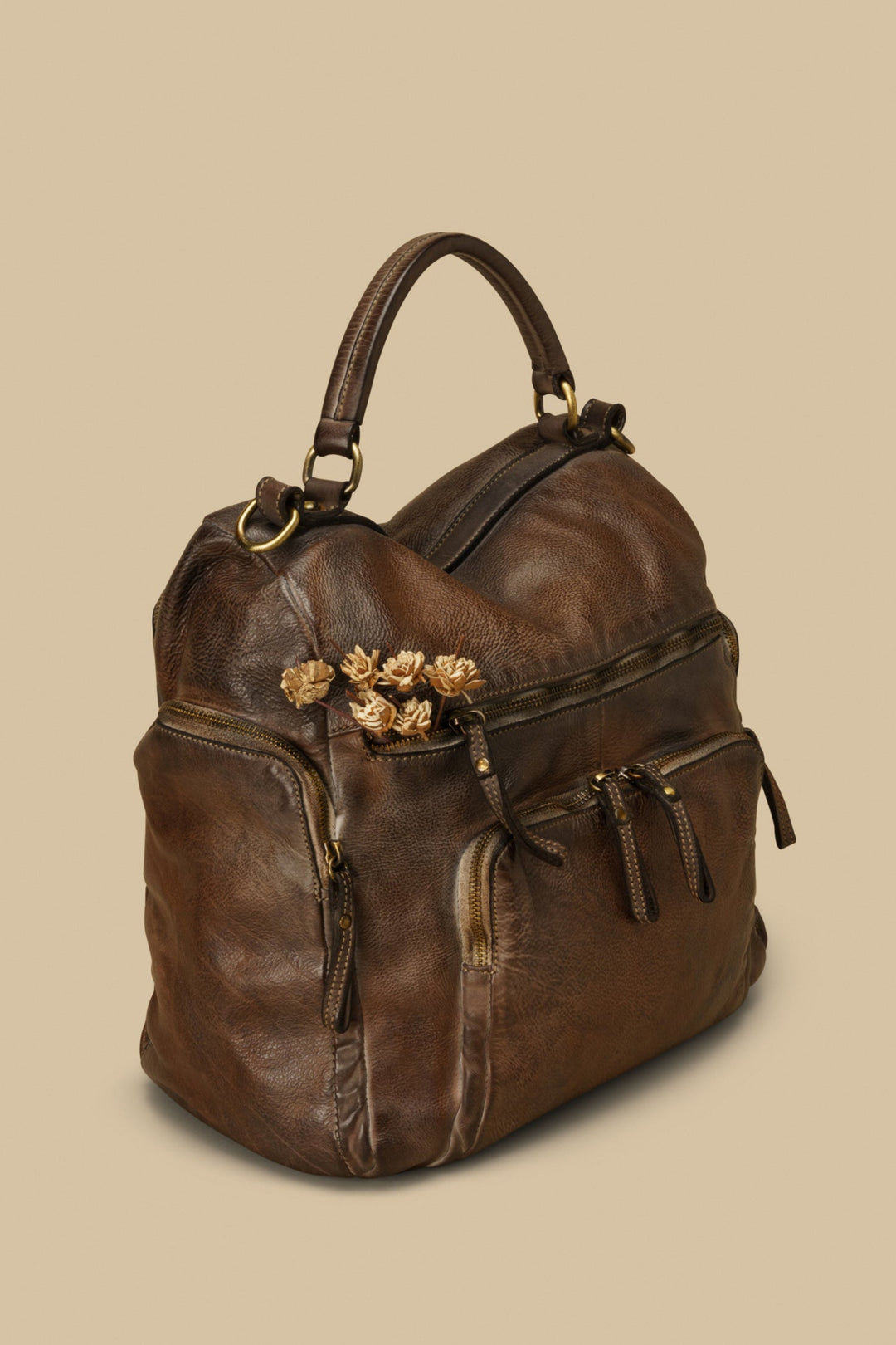 designer leather backpack purses Vintage Italian Leather Quest Backpack Purse - Mink Shadow Brown