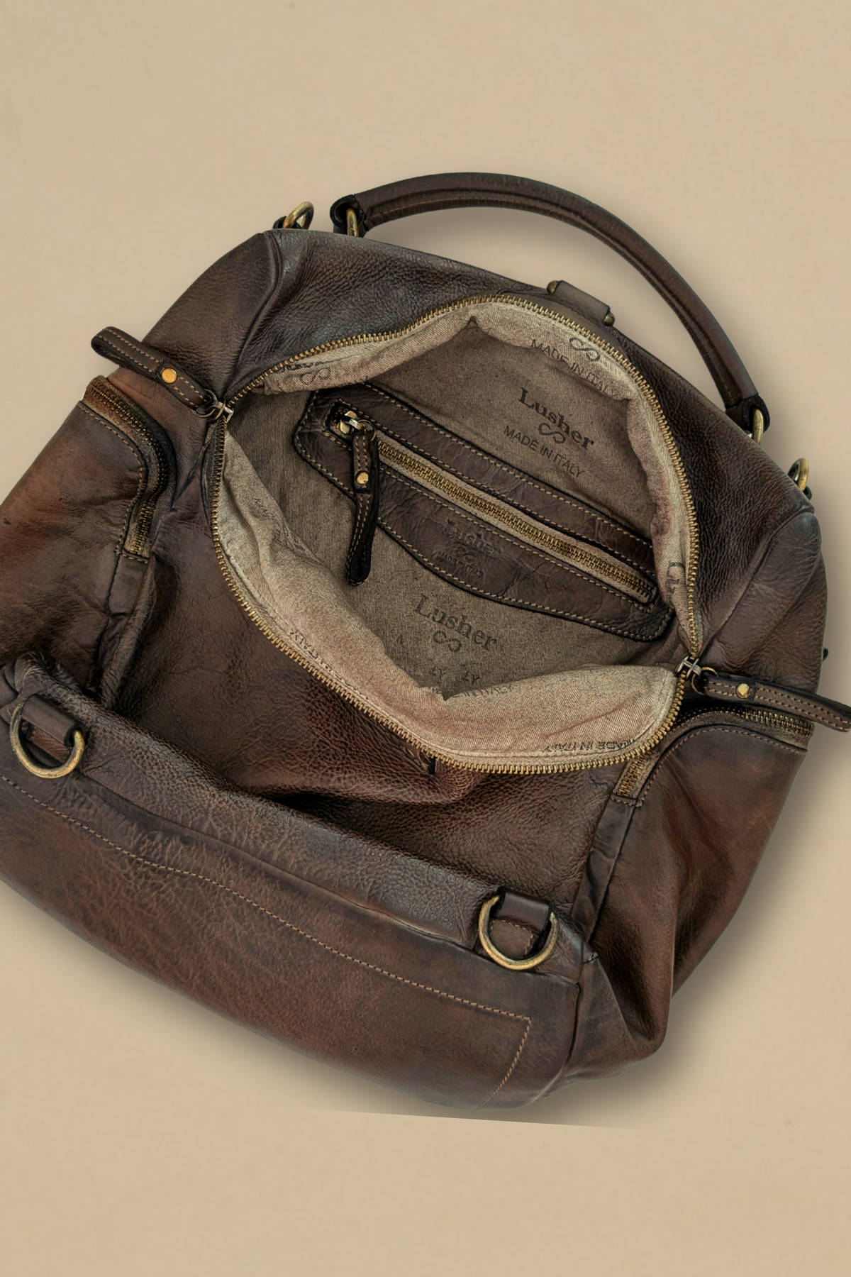 backpack leather purses Vintage Italian Leather Quest Backpack Purse - Mink Shadow Brown