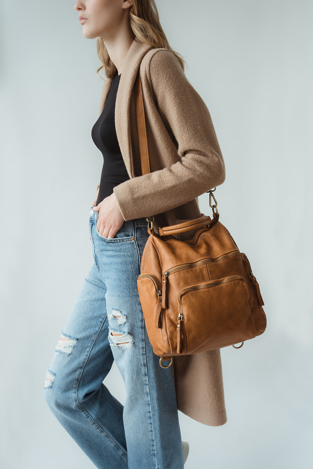The Pyramid. Convertible leather backpack handbag — Tana & Hide