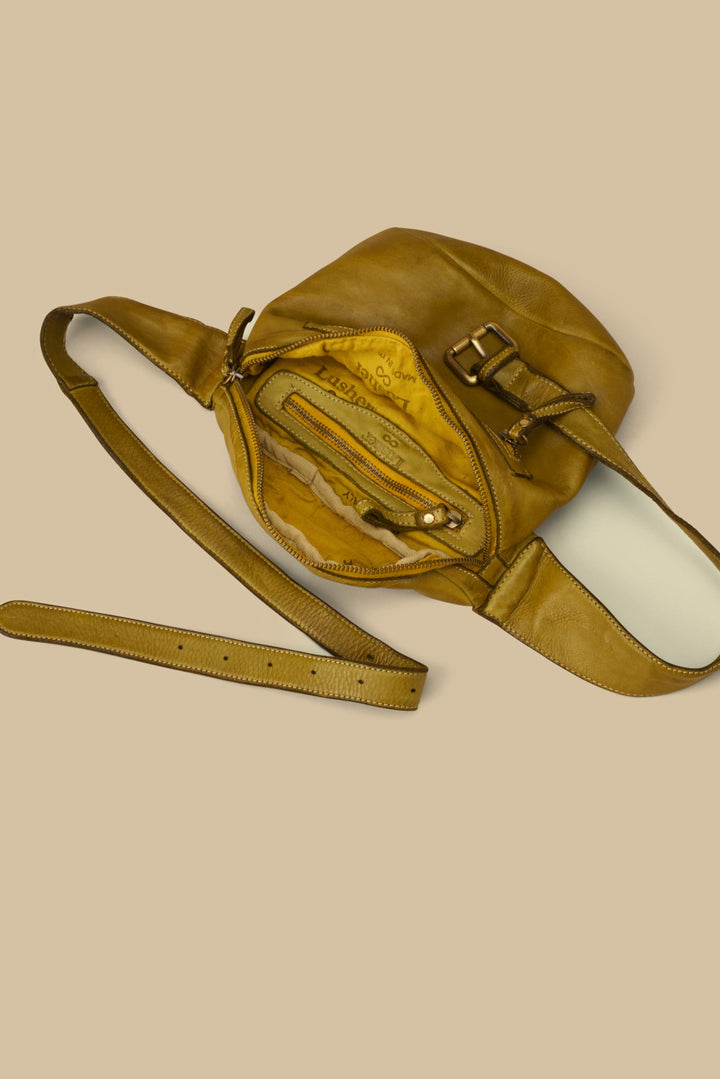 LUSHER RIDER SLING BAG PISTACHIO GREEN, LUSHER LEATHER SLING BAGS, GREEN LEATHER SLING BAG