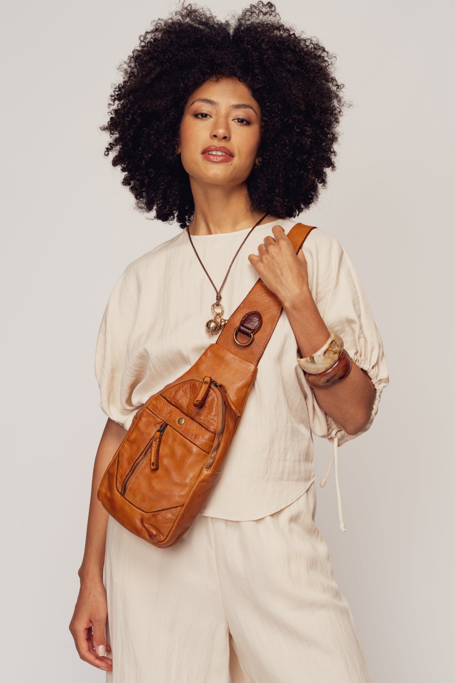 LUSHER ROAM SLING BAG COGNAC, LUSHER + BAYSIDE84 COGNAC, COGNAC LEATHER SLING BAG, SOFT SLOUCHY BOHO CROSSBODY SLING BAG, BUTTERY SOFT LEATHER SLING BAG, ITALIAN LEATHER SLING BAG
