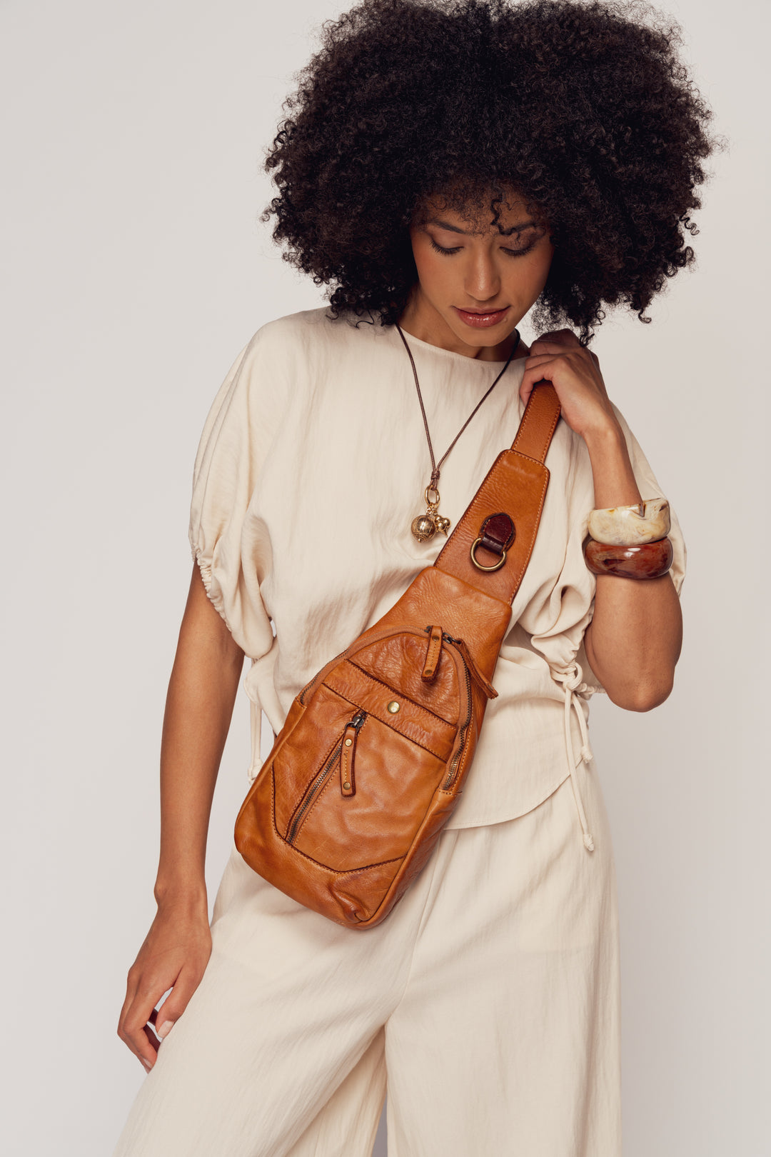 LUSHER ROAM SLING BAG COGNAC, LUSHER + BAYSIDE84 COGNAC, COGNAC LEATHER SLING BAG, SOFT SLOUCHY BOHO CROSSBODY SLING BAG, BUTTERY SOFT LEATHER SLING BAG, ITALIAN LEATHER SLING BAG