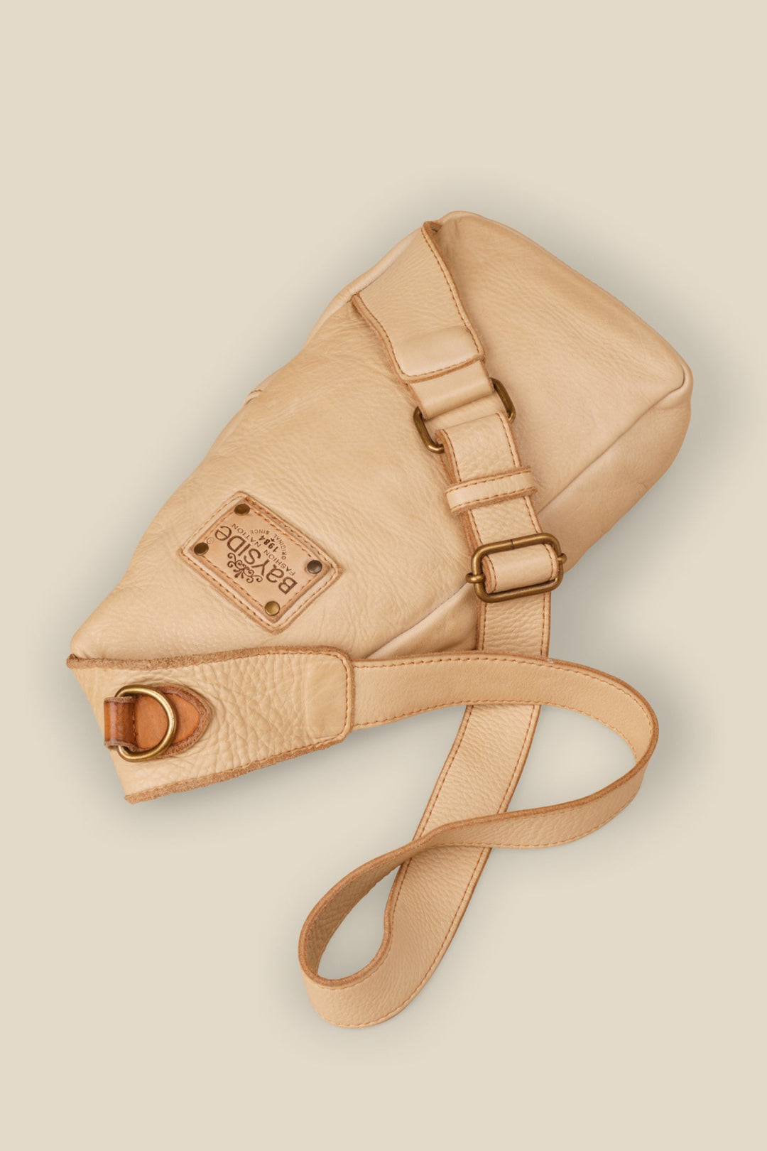LUSHER ROAM SLING BAG SAND, BEIGE LEATHER SLING BAG, CROSSBODY SLING BAG, LEATHER PHONE SLING BAG, BEIGE TRAVEL SLING BAG 