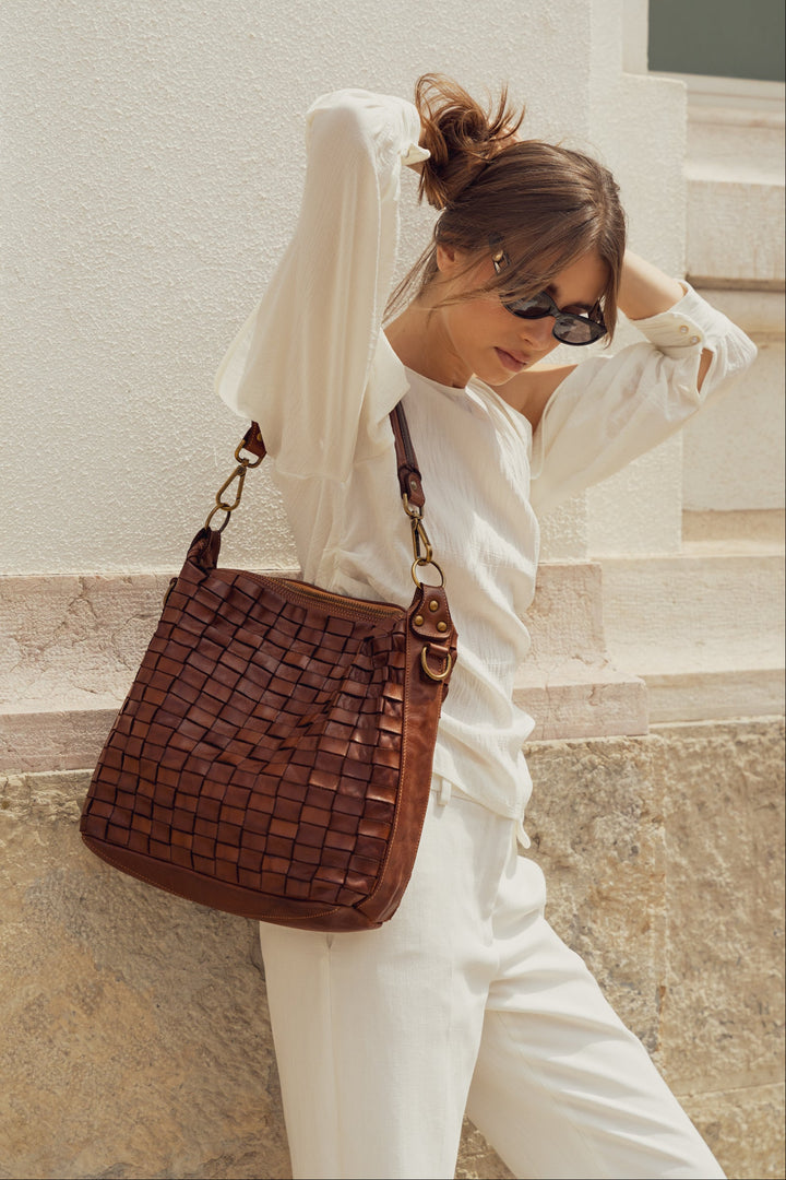 Siena Woven Leather Shoulder Bag - Cognac | LUSHER, Bayside84 Fashion Nation, Lusher House of VIntage 