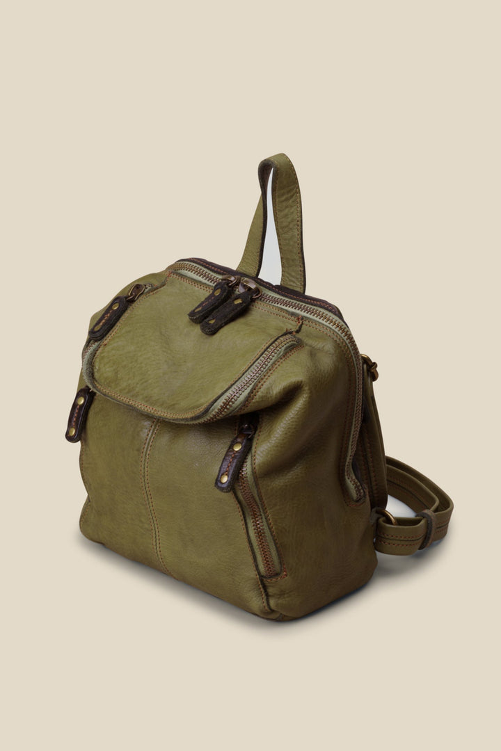 LUSHER SOFT SLOUCHY SMALL LEATHER BACKPACK SAGE GREEN, LUSHER + BAYSIDE84 COLLAB, GREEN BACKPACK PURSE, MINI LEATHER BACKPACK, SMALL LEATHER BACKPACK