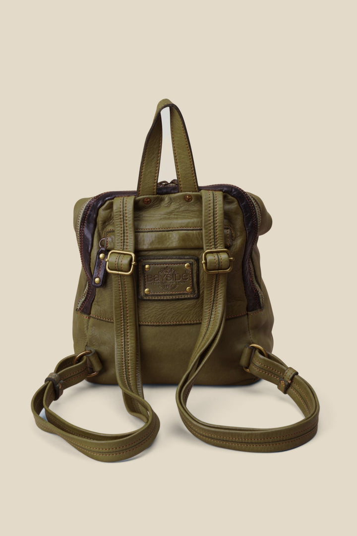LUSHER SOFT SLOUCHY SMALL LEATHER BACKPACK SAGE GREEN, LUSHER + BAYSIDE84 COLLAB, GREEN BACKPACK PURSE, MINI LEATHER BACKPACK, SMALL LEATHER BACKPACK