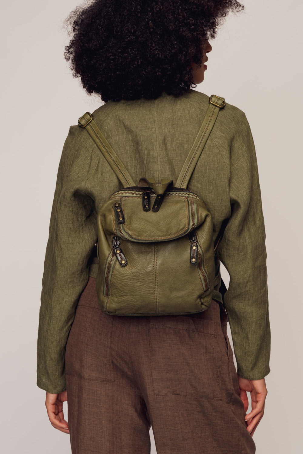 LUSHER SOFT SLOUCHY SMALL LEATHER BACKPACK SAGE GREEN, LUSHER + BAYSIDE84 COLLAB, GREEN BACKPACK PURSE, MINI LEATHER BACKPACK, SMALL LEATHER BACKPACK