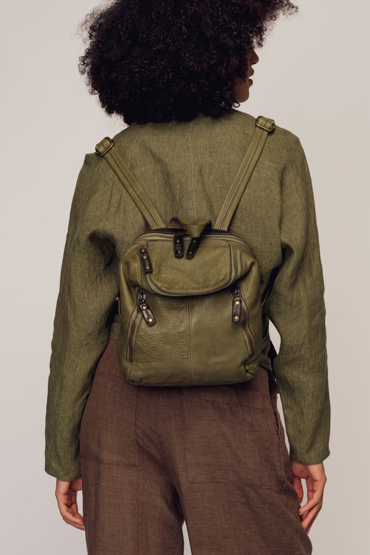 LUSHER SOFT SLOUCHY SMALL LEATHER BACKPACK SAGE GREEN, LUSHER + BAYSIDE84 COLLAB, GREEN BACKPACK PURSE, MINI LEATHER BACKPACK, SMALL LEATHER BACKPACK