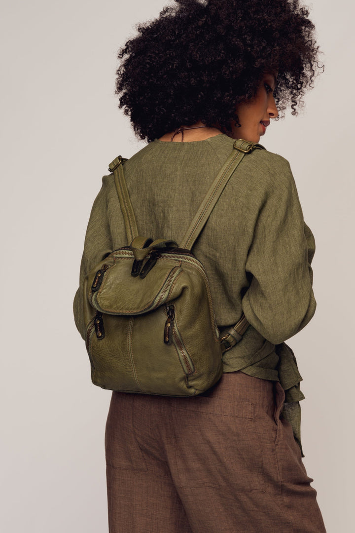 LUSHER SOFT SLOUCHY SMALL LEATHER BACKPACK SAGE GREEN, LUSHER + BAYSIDE84 COLLAB, GREEN BACKPACK PURSE, MINI LEATHER BACKPACK, SMALL LEATHER BACKPACK