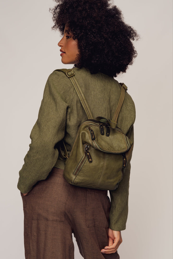 LUSHER SOFT SLOUCHY SMALL LEATHER BACKPACK SAGE GREEN, LUSHER + BAYSIDE84 COLLAB, GREEN BACKPACK PURSE, MINI LEATHER BACKPACK, SMALL LEATHER BACKPACK