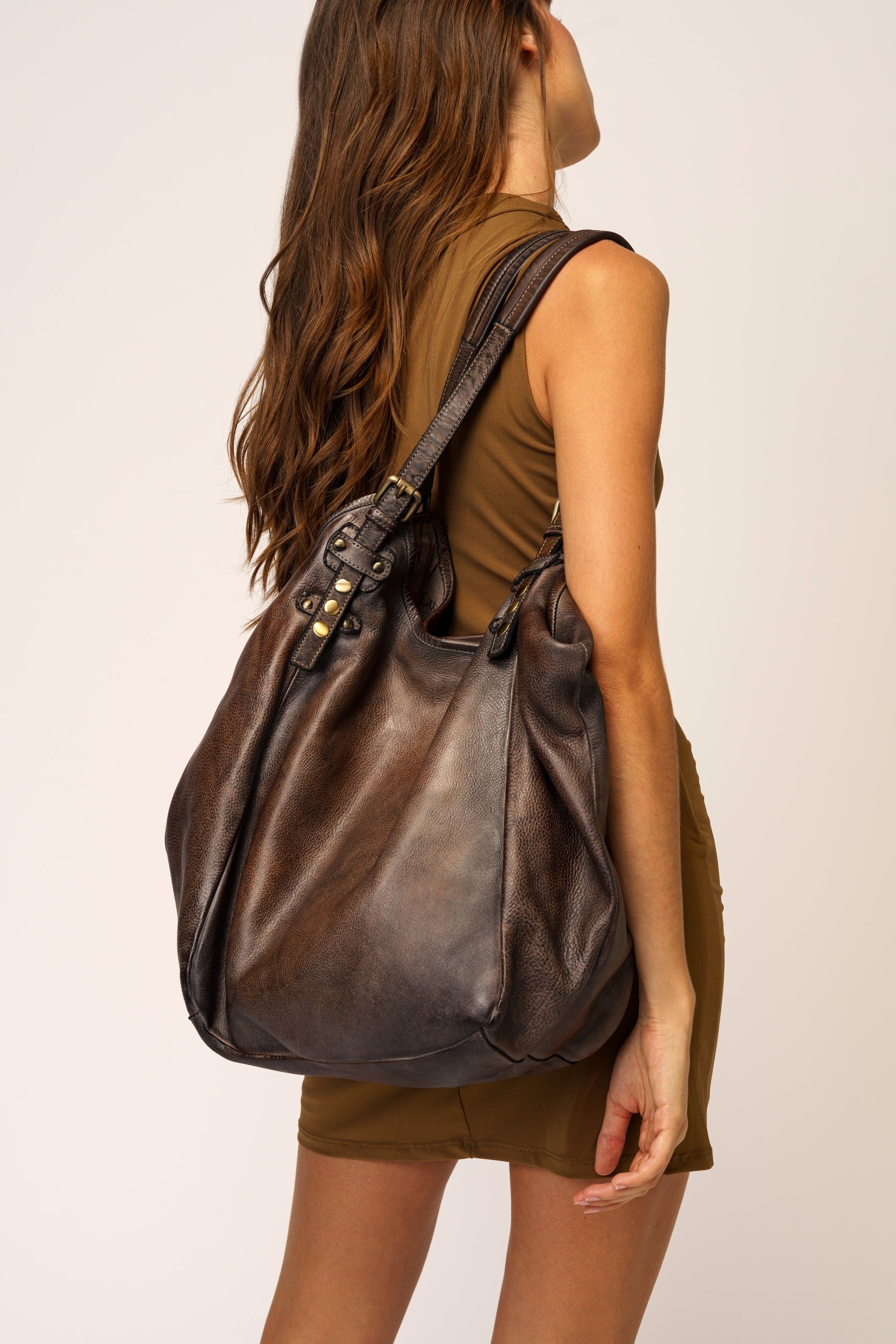Soft leather slouchy hobo bag top
