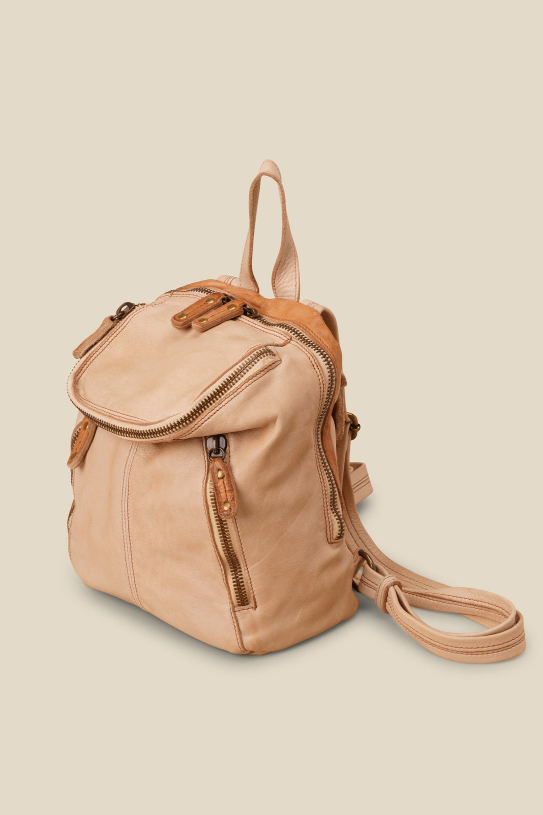 LUSHER SOFT AND SLOUCHY SMALL BACKPACKPACK SAND BEIGE, LUSHER + BAYSIDE84 COLLAB, SMALL BEIGE LEATHER BACKPACK PURSE, 