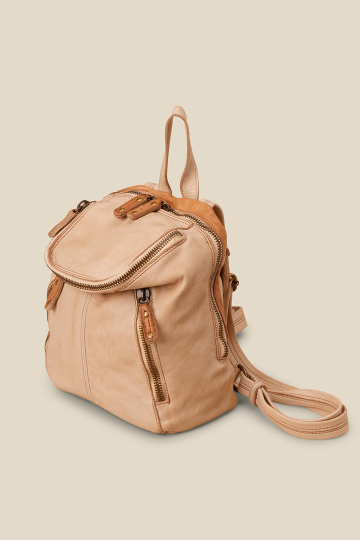 LUSHER SOFT AND SLOUCHY SMALL BACKPACKPACK SAND BEIGE, LUSHER + BAYSIDE84 COLLAB, SMALL BEIGE LEATHER BACKPACK PURSE, 
