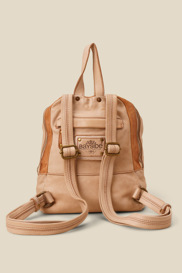 LUSHER SOFT AND SLOUCHY SMALL BACKPACKPACK SAND BEIGE, LUSHER + BAYSIDE84 COLLAB, SMALL BEIGE LEATHER BACKPACK PURSE, 