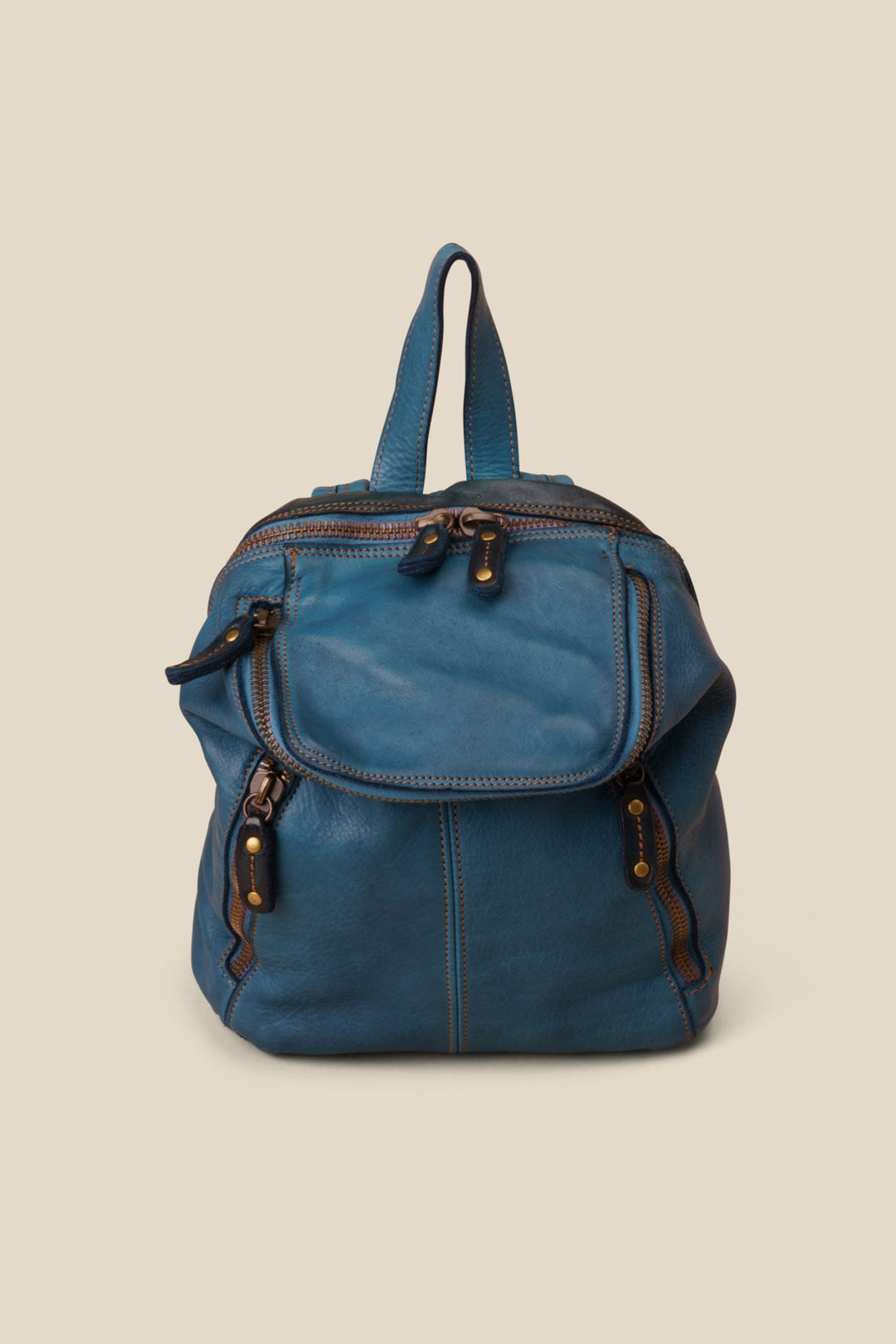 LUSHER SOFT AND SLOUCHY SMALL LEATHER BACKPACK BLUE, BAYSIDE84 + LUSHER COLLAB, SMALL LEATHER BACKPACK, MINI BACKPACK, BLUE LEATHER MINI BACKPACK, SOFT SLOUCHY LEATHER MINI BACKPACK BLUE