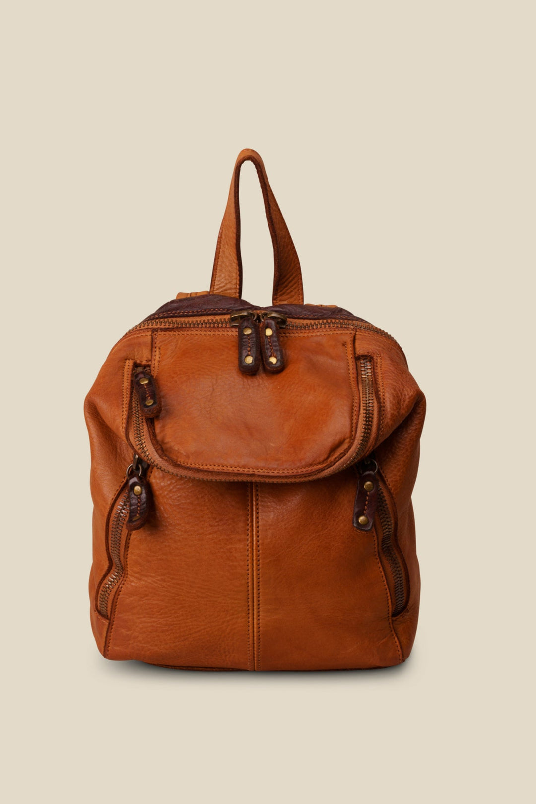 distressed leather mini backpack Italian Leather Slouchy Mini Backpack - Cognac
