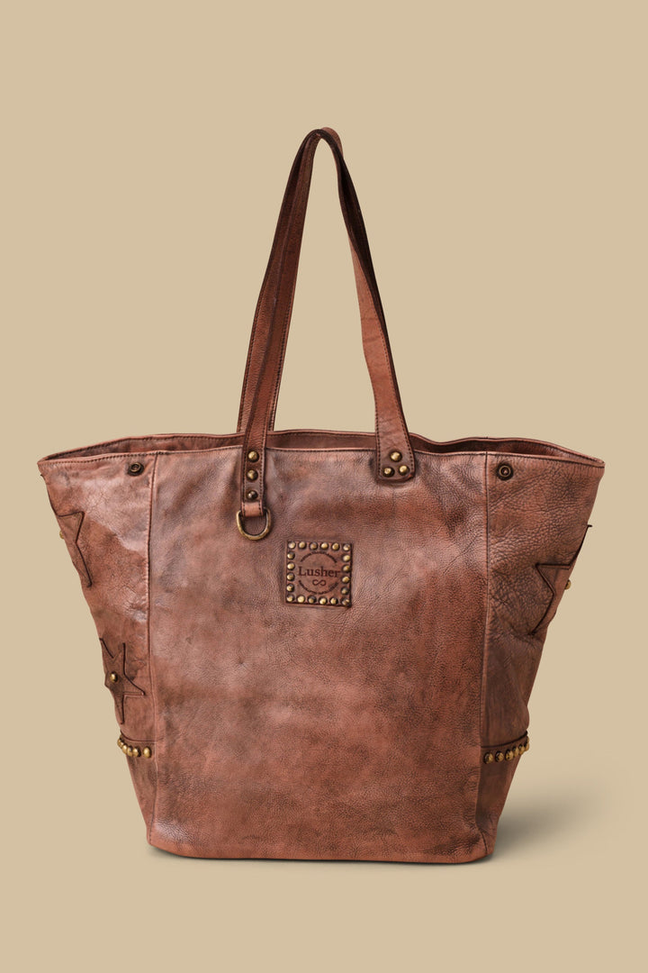 LUSHER STAR TOTE IN GRAFFITI BLUSH, LUSHER LEATHER XL STAR TOTE, LUSHER ITALIAN LEATHER BAGS