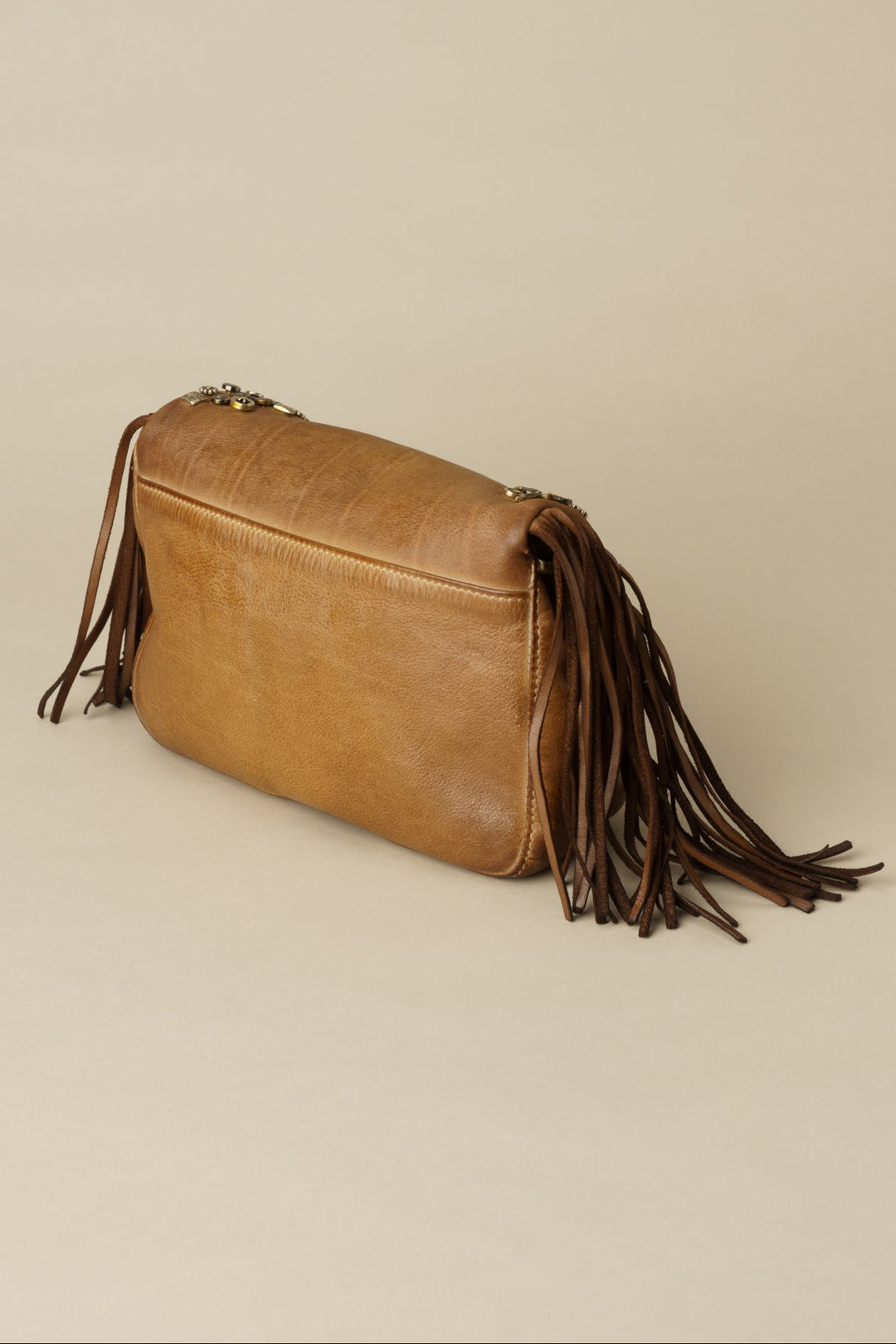 LUSHER AU79 Studded Fringe Hobo with Chain Strap - Caramel, LUSHER AU79 STUDDED FRINGE HOBO WITH CHAIN STRAP