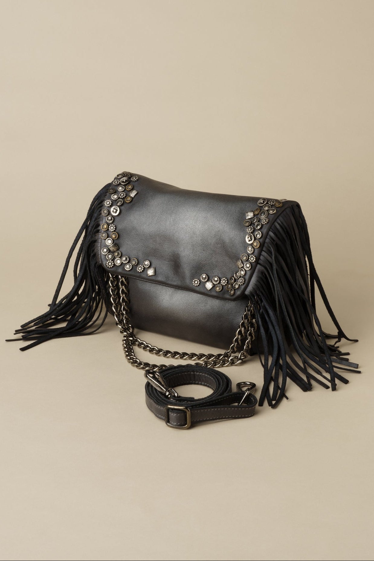 Italian Leather Vegetabled-Tanned Fringe Hobo and Crossbody with
