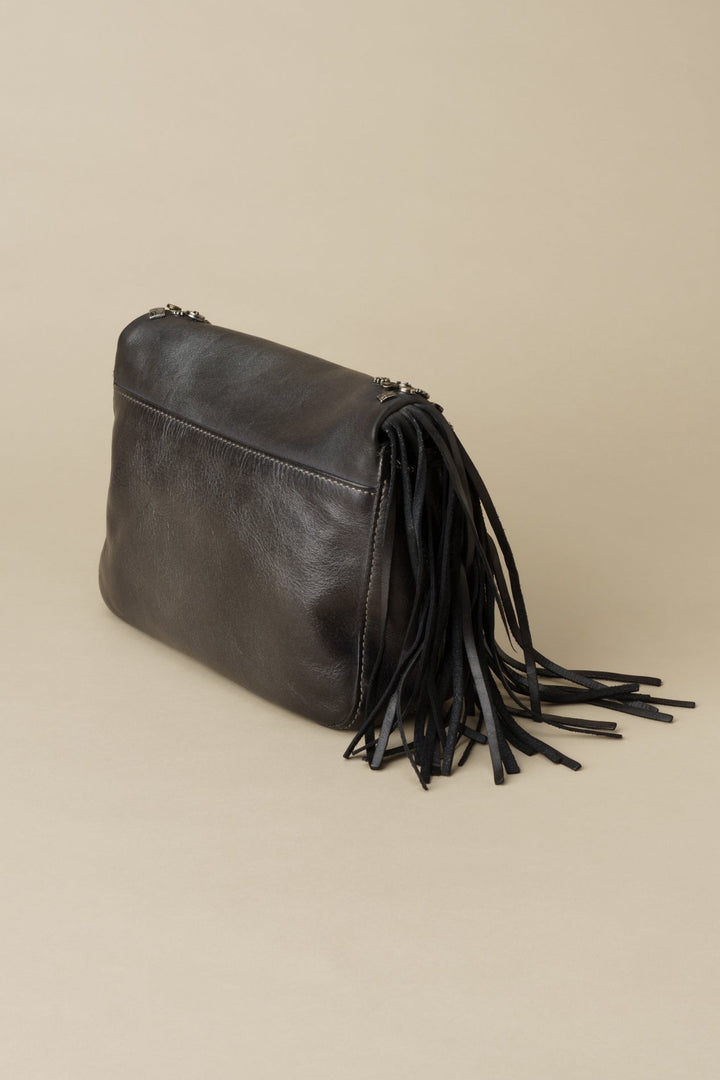 LUSHER Studded Fringe Hobo with Chain Strap - Black, LUSHER AU79 STUDDED FRINGE HOBO WITH CHAIN STRAP