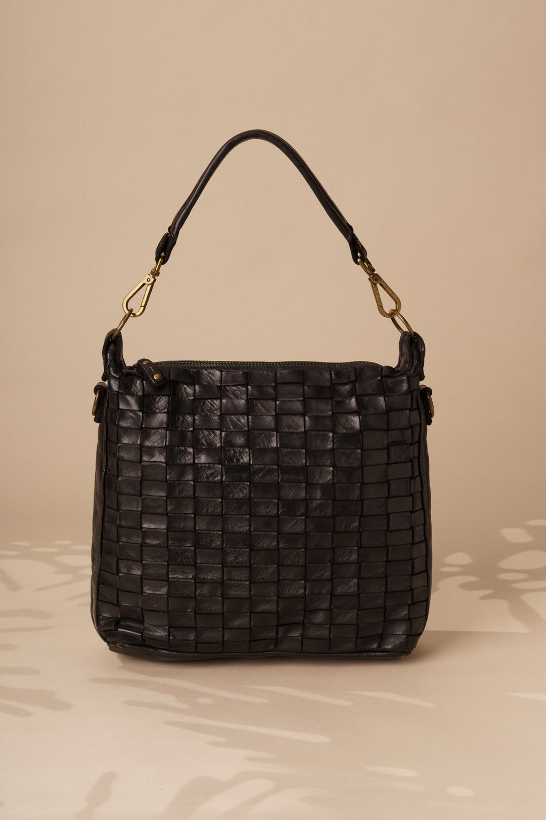Siena - Handwoven Leather Crossbody Shoulder Bag - Black