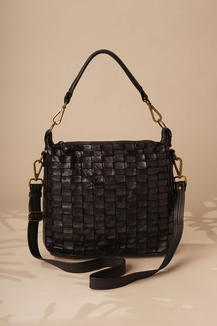 Siena - Handwoven Leather Crossbody Shoulder Bag - Black | LUSHER