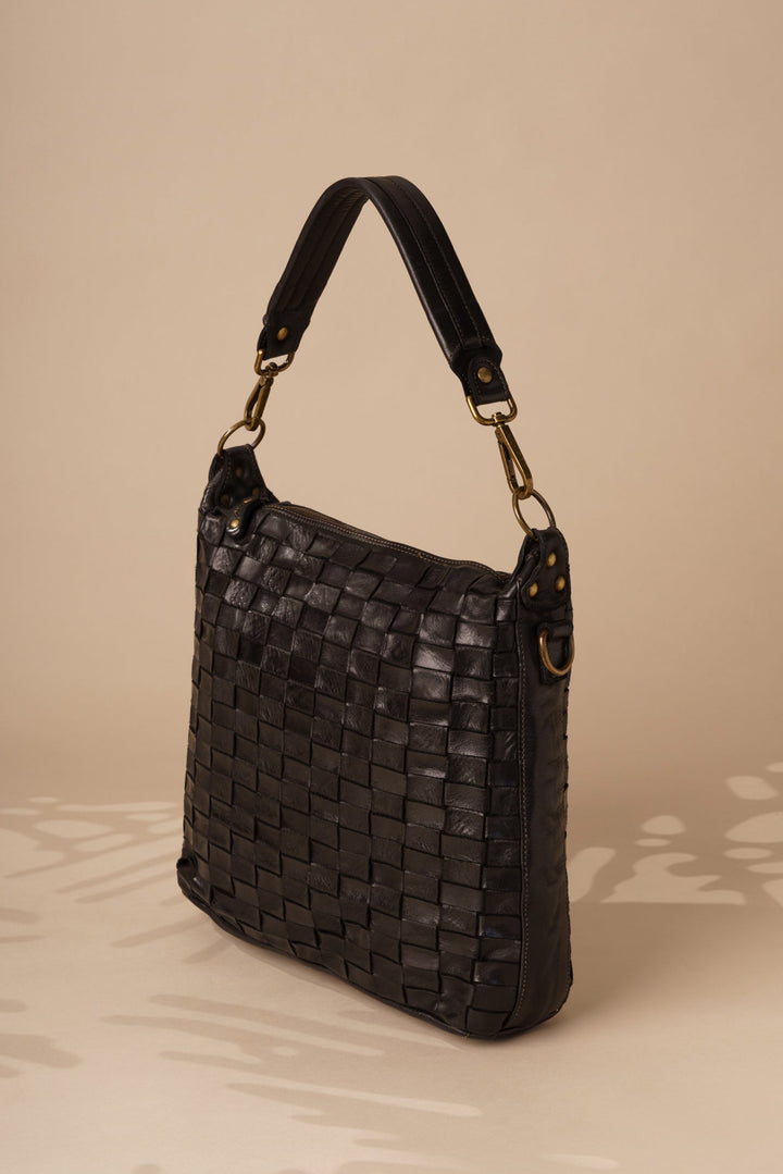 Siena - Handwoven Leather Crossbody Shoulder Bag - Black | Lusher | Beth Dutton Black Woven Leather Bag