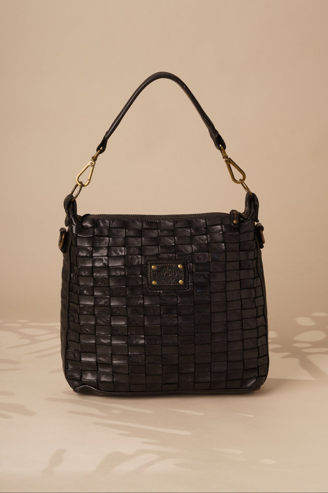 Siena - Handwoven Leather Crossbody Shoulder Bag - Black -  Back of Bag