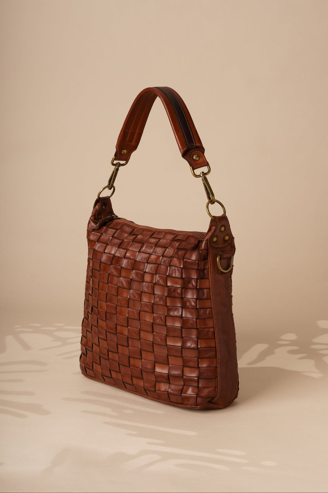 Siena - Handwoven Leather Shoulder & Crossbody Bag Side Veiw - Cognac | LUSHER