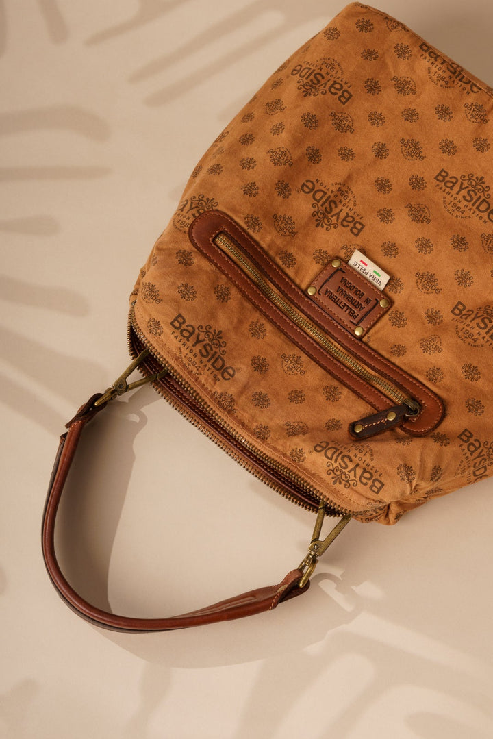 Siena - Handwoven Leather Shoulder & Crossbody Bag INTERIOR ZIPPER - Cognac | LUSHER
