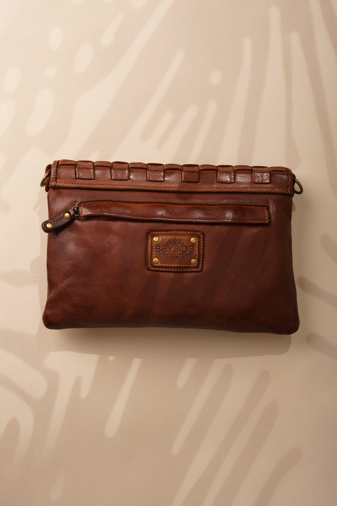 Siena Envelope Clutch Back rear zip pocket  - Cognac | LUSHER