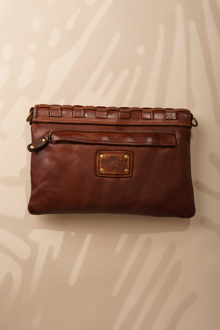 Siena Envelope Clutch Back rear zip pocket  - Cognac | LUSHER