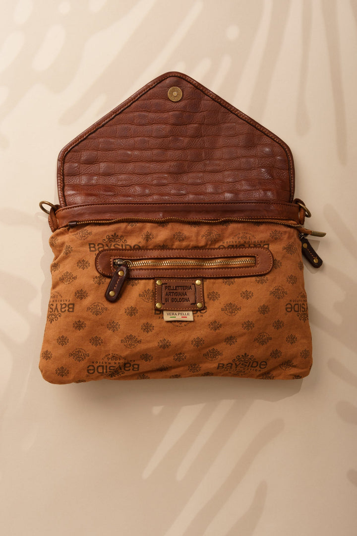 Siena Envelope Clutch interior zip pocket - Cognac | LUSHER